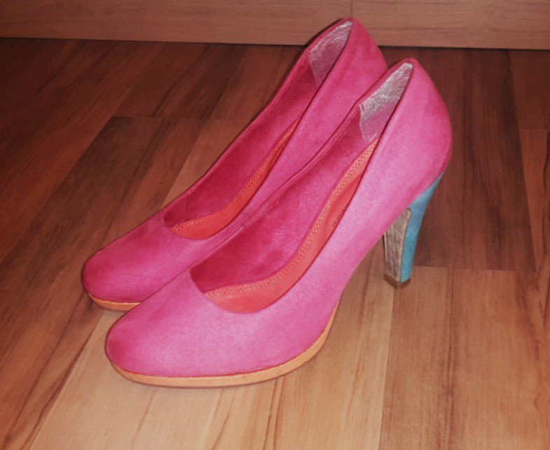 ausgefallene Marco Tozzi High Heels Pumps Plateau pink rosa orange türkis bunt knallig Damenschuhe Gr 40