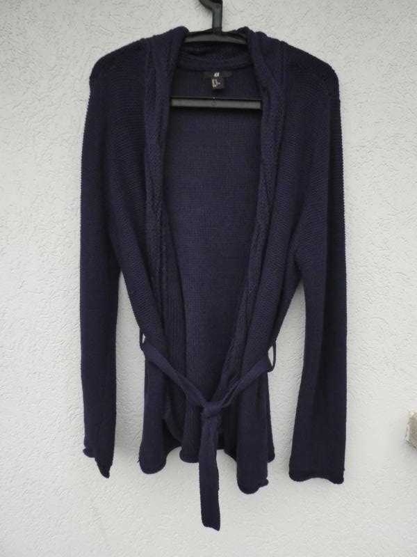 H&M – Damen Grobstrick-Cardigan, dunkelblau - Gebraucht,  fast wie neu