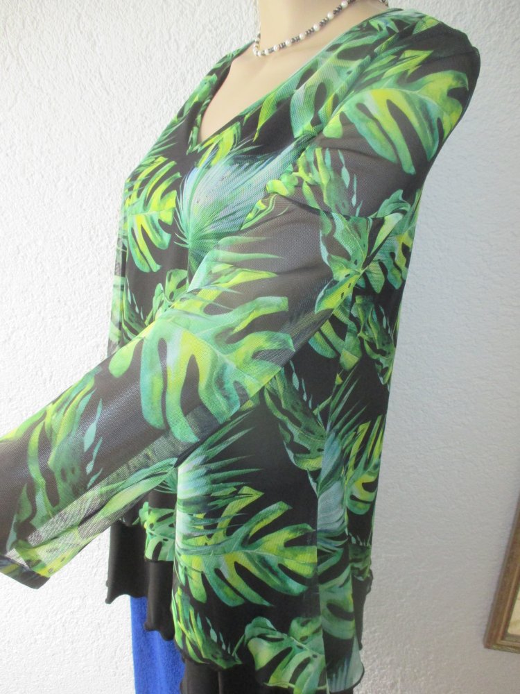  NEU mit Etikett * Palm * Blätter * Mesch- Chiffon * Doppellagig * Dreiviertel Arm * A-Linie * T- Shirt * Tunika 