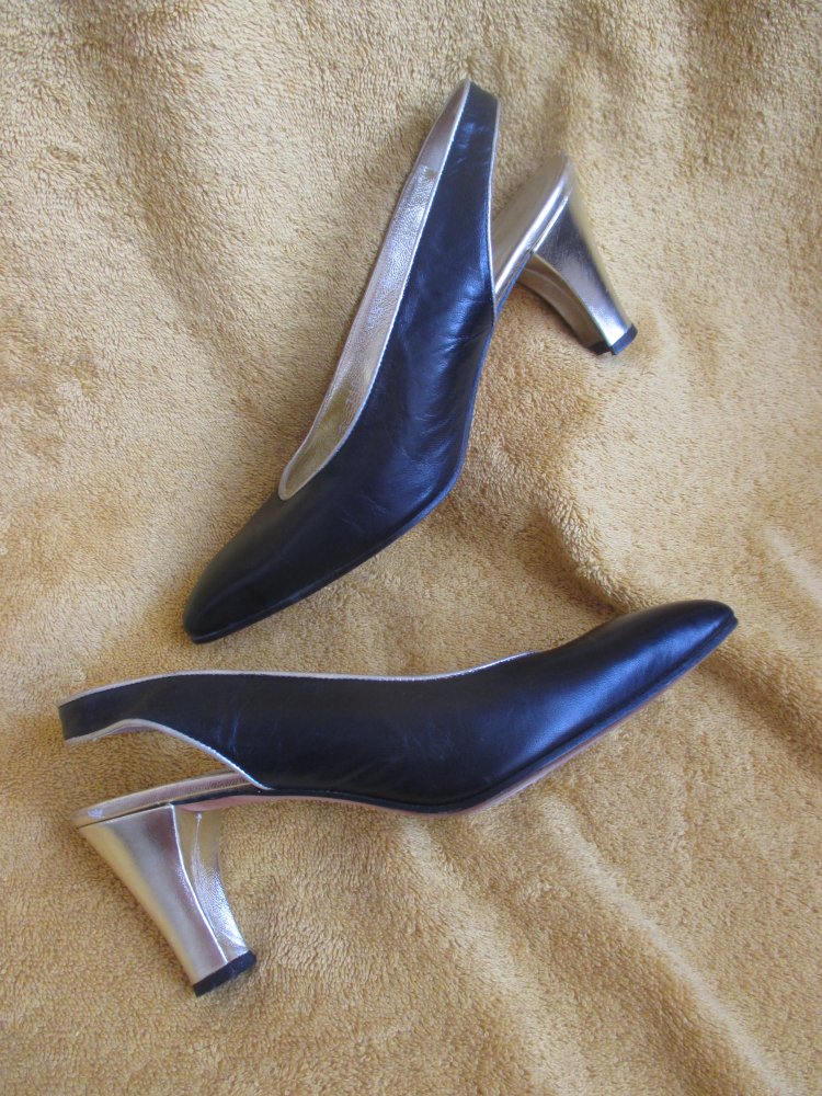 NEUw * Original VINTAGE * Echt Leder * Kitten * High- Heels * Slingbacks * Sling- Pumps * Schuhe 