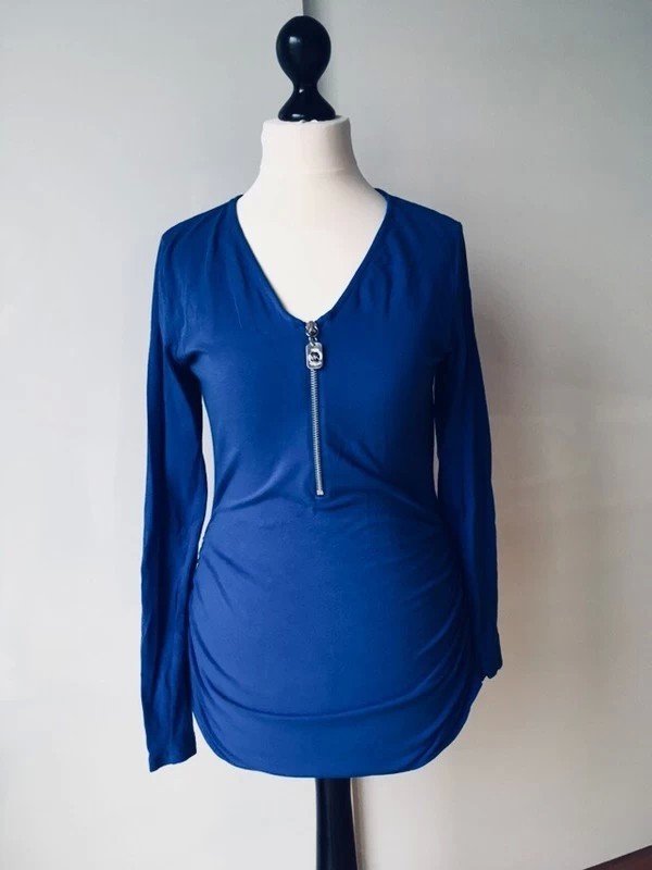 NEU * Modern * ausgefallen * Langarm * Longsleeve * Bodycon * Long * T- Shirt mit Silber * Zipper 