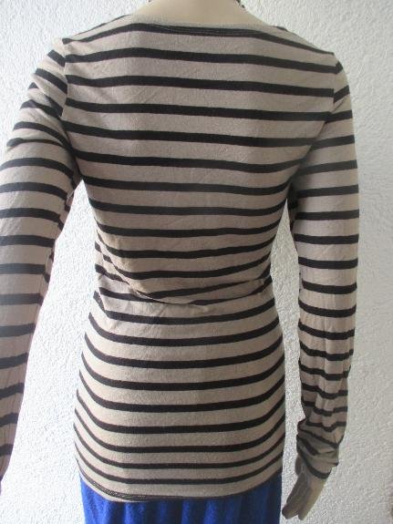 NEU * Allover * Streifen * Ringel * Longsleeve * Langarm * Bodycon * Long * T- Shirt ''ANNE L'' Gr. 34- 36/ XS- S * schwarz * kissel- schlamm- beige *