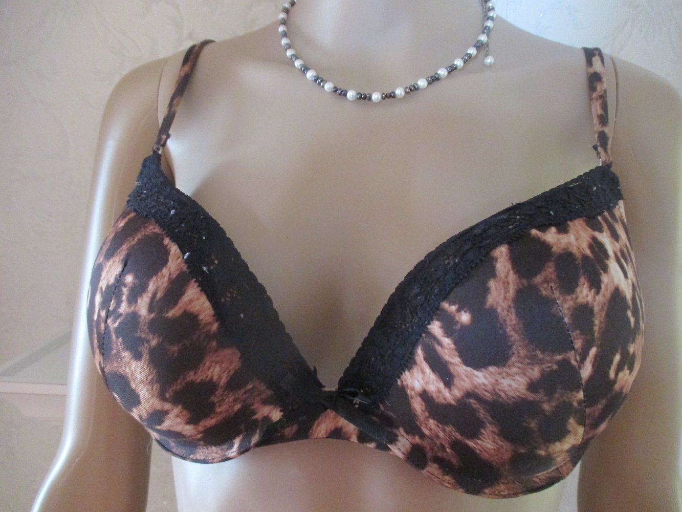 NEUw * Edel * DESIGNER * Lace- Spitze * Leoparden * Animal * Push up * Bra * Bügel * BH Gr. 75B * 36- 38/ S * braun * beige * schwarz *