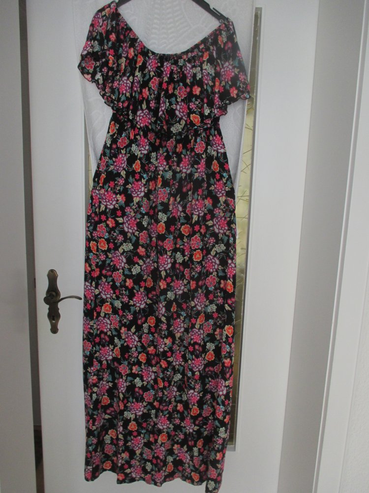 NEU * Stylisch * Coachella * Festival * Hippie * Beach * Strand * Blumen * Blüten * Flower- Power * Print * Carmen * Off Shoulder * langes * Long * Maxi * Kleid 
