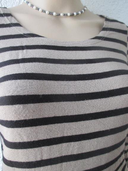 NEU * Allover * Streifen * Ringel * Longsleeve * Langarm * Bodycon * Long * T- Shirt ''ANNE L'' Gr. 34- 36/ XS- S * schwarz * kissel- schlamm- beige *