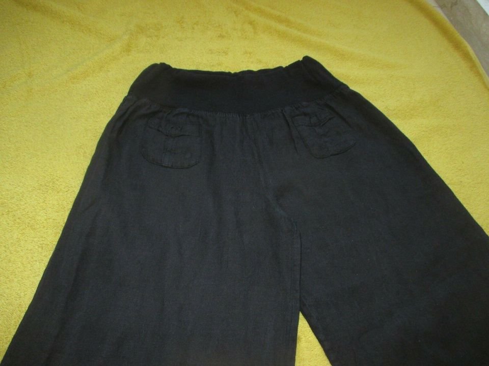 NEU * Edel * ausgefallen * 100% Leinen * 7/8 * Dreiviertel * Marlene * Schlag * Hose * Culotte * Gr. 34, 36- 38/ S * schwarz * Gothic *