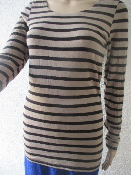 NEU * Allover * Streifen * Ringel * Longsleeve * Langarm * Bodycon * Long * T- Shirt ''ANNE L'' Gr. 34- 36/ XS- S * schwarz * kissel- schlamm- beige *