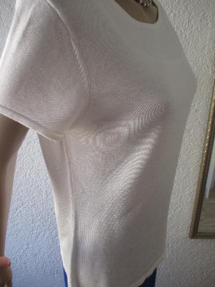 NEUw * Edel * Original VINTAGE * DESIGNER * seidig * mercerisiert * Baumwolle * Kurzarm * Feinstrick * Pullover * Gr. 40- 42/ M * weiß *
