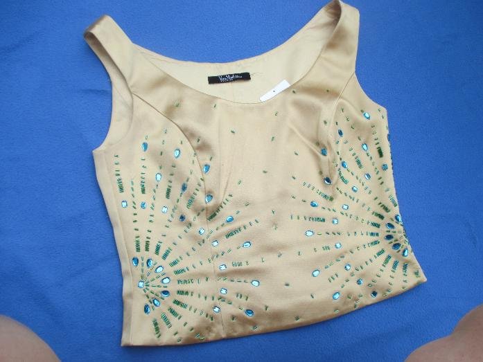 NEU mit ETIKETT * Abend * Anlass * Glitzer * Swarovski * Strass * Kristalle * Steine * Stäbchen * Stickerei * Seiden * Satin * Mieder * Bluse * Bustier * Corsage * Corp * Kurz * Top ''VERA MONT'' Gr. 36- 38/ S * gold * aqua- türkis * smaragd- grün *