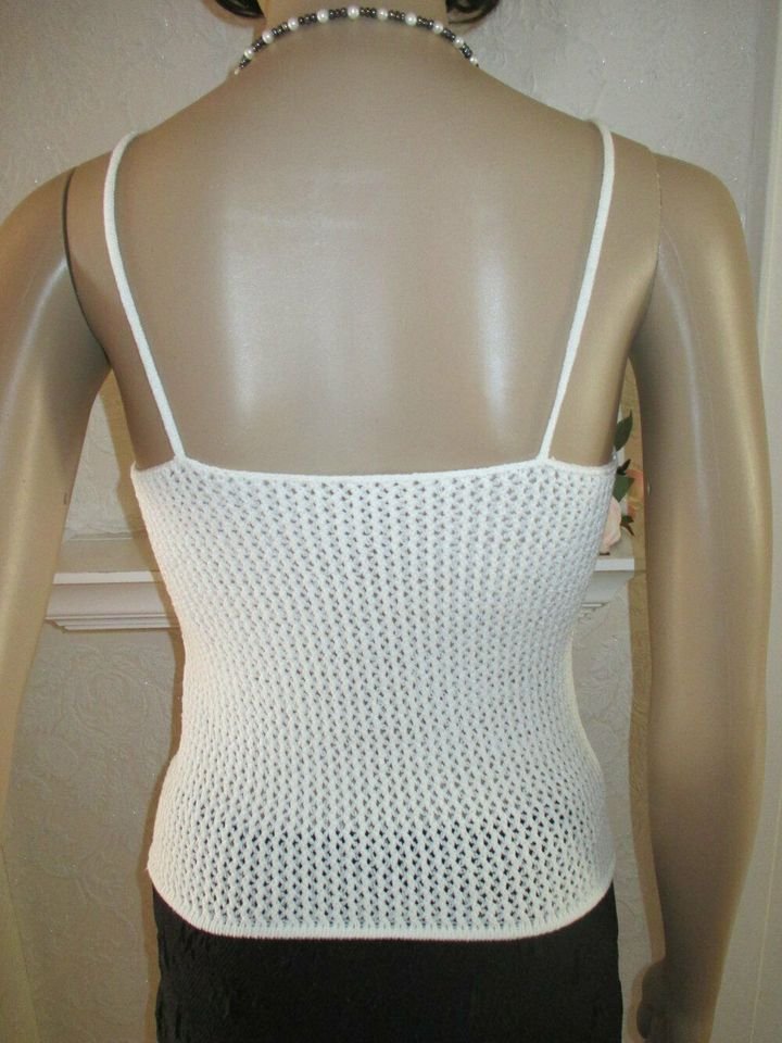 NEU * DESIGNER * Off Shoulder * Bodycon * Strech * Häckel * Grobstrick * Spaghetti- Träger * Corp Top * Pullover * Gr. 34- 36/ XS- S * weiß *