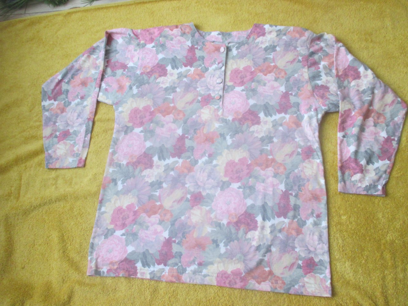 Original VINTAGE * Aquarell * Romantik * Rosen * Blumen * Blüten * DESIGNER * Langarm * Longsleeve * T- Shirt * Gr. 38- 40/ S- M * bunt * Pastell *