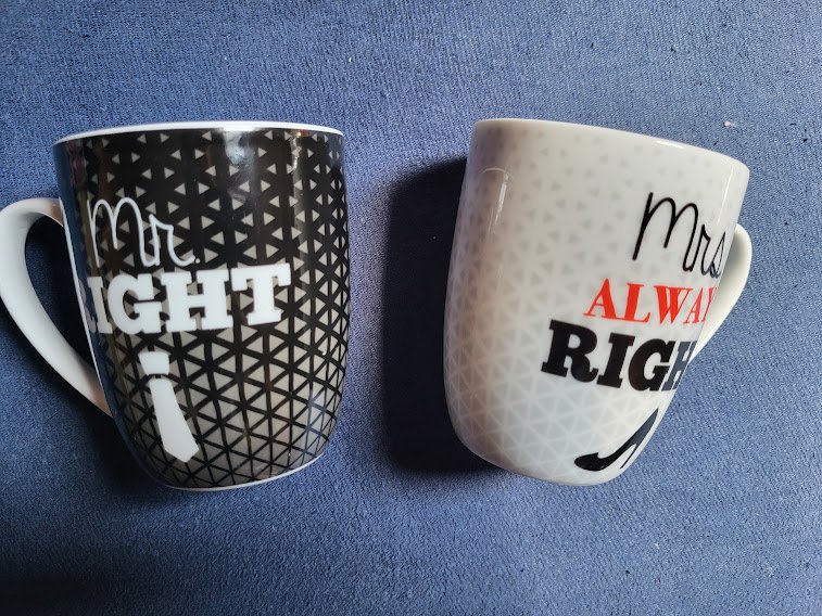 2 Kaffeebecher mr. & mrs right Becher für dich sehr guter zustand kerami