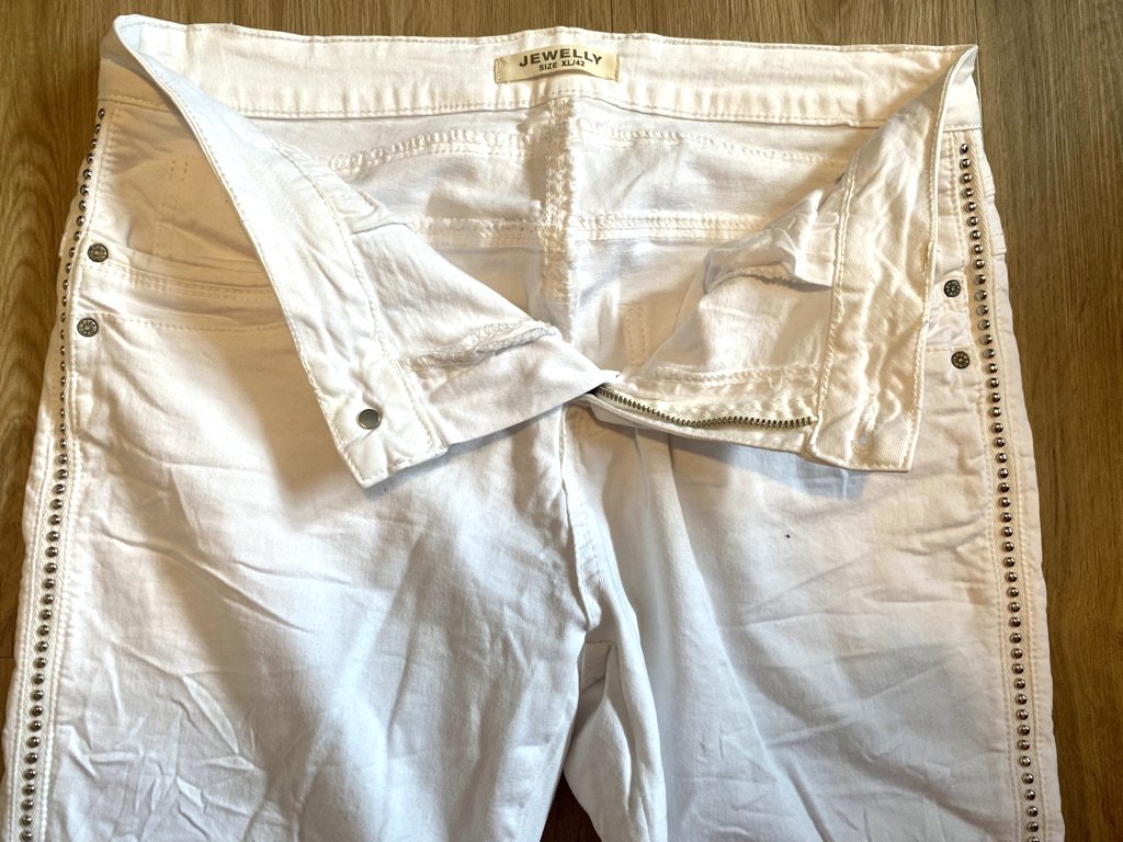 Damen Jeans Stretch Crash Hose Sommer Gr.42 in Weiß von Jewelly NW