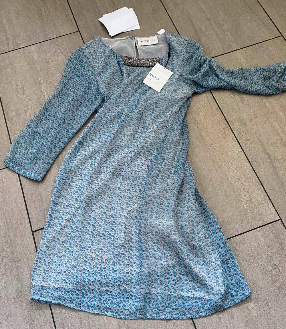 NEU Damen Sommerkleid Tunika Gr.38 in Petrol geblümt von Malvin mit Strass & Perlen Stilvoll & edel 