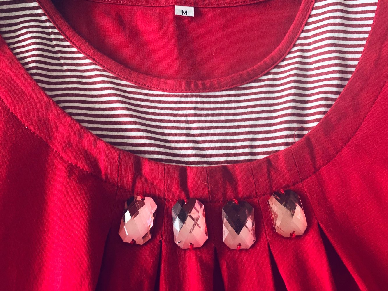 Damen Pullover/Shirt Gr.M Rot gestreift Lagenlook Glitzerdetails Neuwertig 