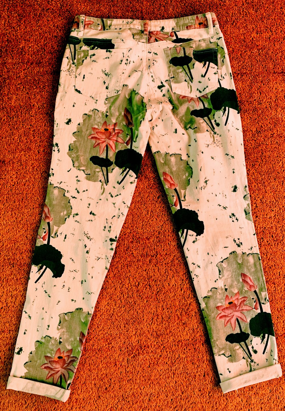 Damen Hose Stretch Jeans Gr.L Creme/Lila von Manda NW 