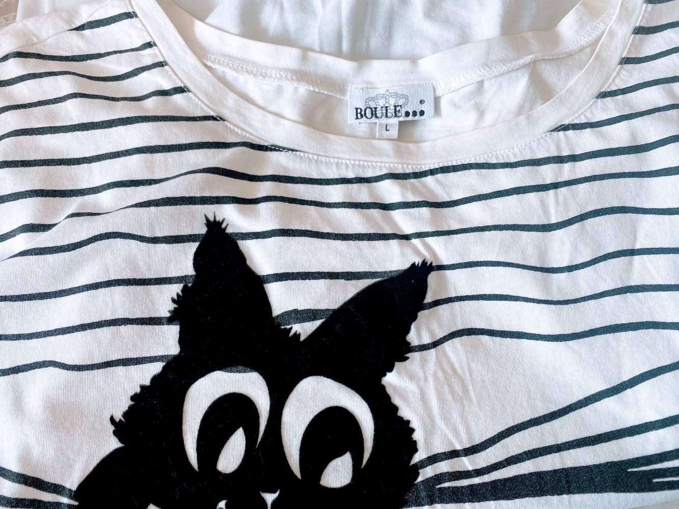 Damen Shirt mit Katzen Print, Gr.M Weiß/Schwarz von Boule NW 