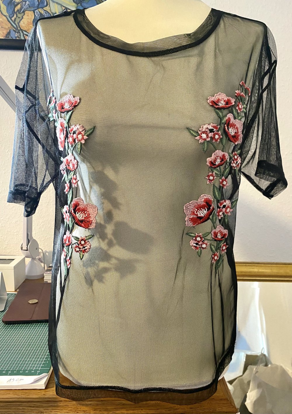 Damen Shirt sexy Spitze Bluse Gr.M in Schwarz transparent NW