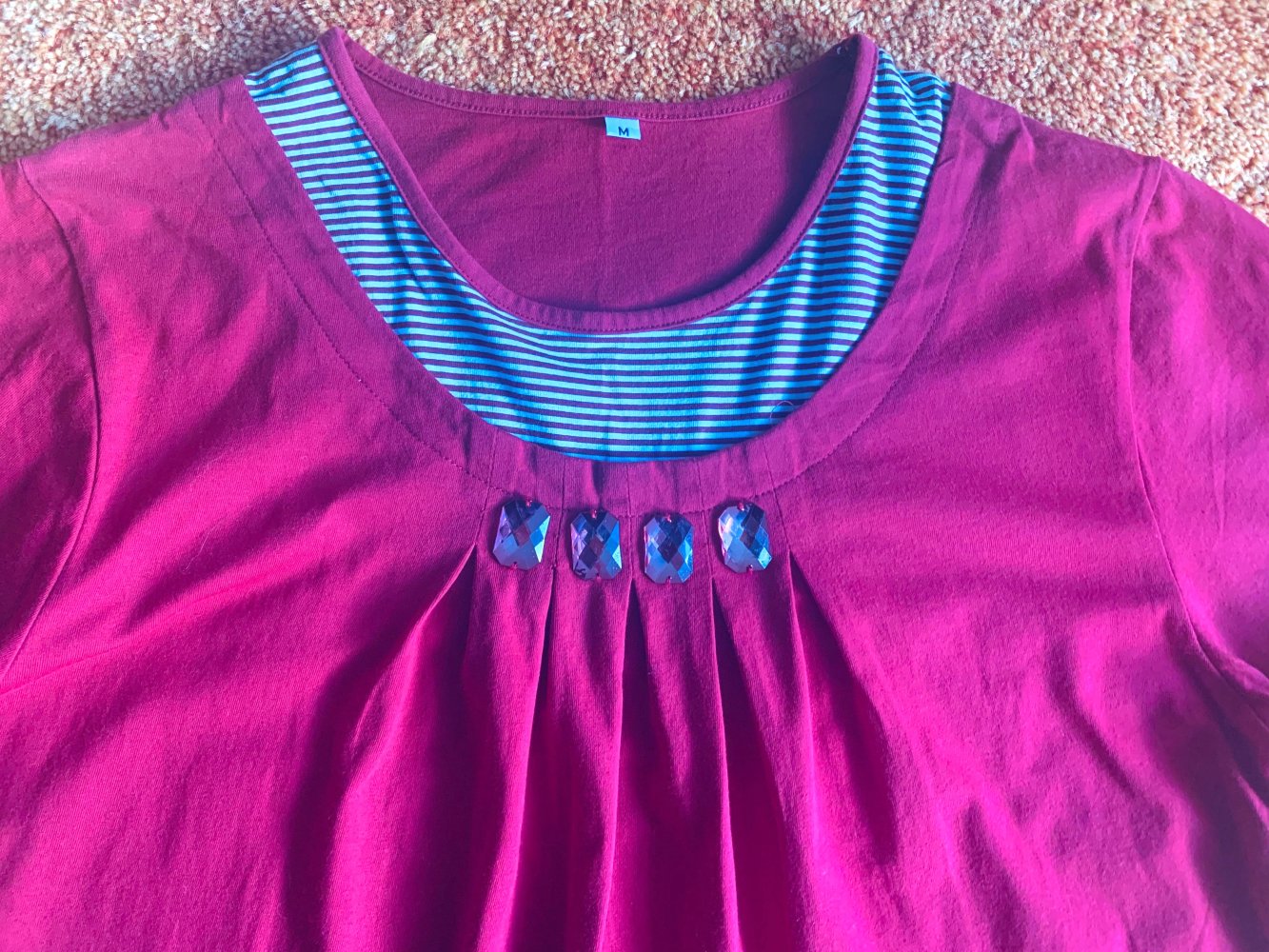 Damen Pullover/Shirt Gr.M Rot gestreift Lagenlook Glitzerdetails Neuwertig 