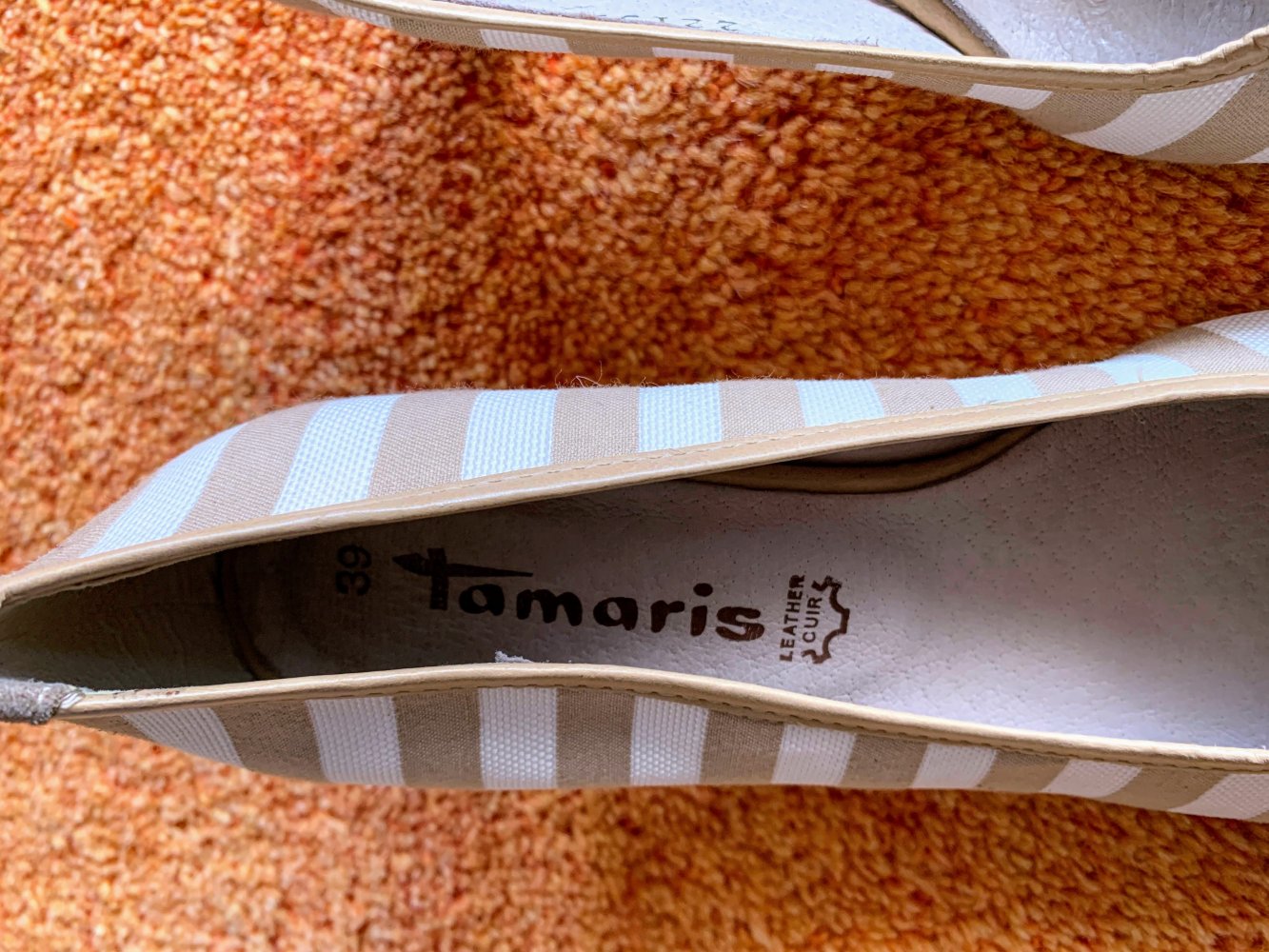 Damen Schuhe Pumps Gr.39 in Creme/Beige gestreift von Tamaris NW 