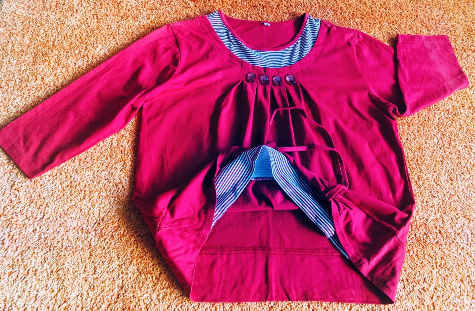 Damen Pullover/Shirt Gr.M Rot gestreift Lagenlook Glitzerdetails Neuwertig 