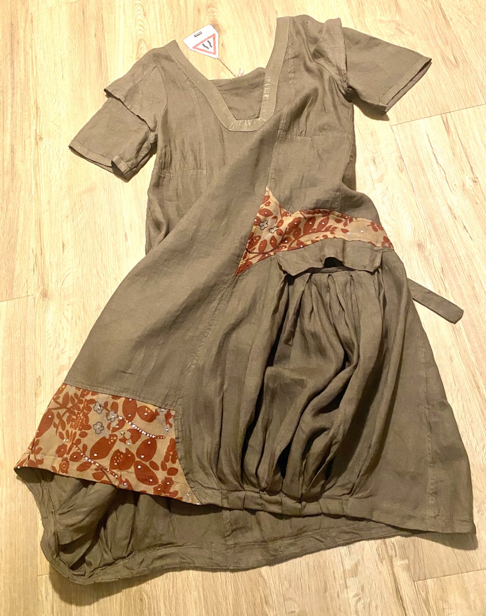NEU Damen Kleid Dégradé Gr.M Oliv/Bunt Leinen Lagenlook Designerstück