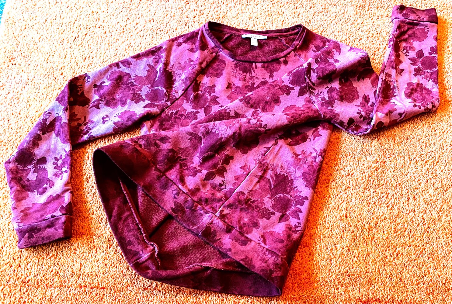 Esprit Damen Pullover Gr.S Floral gemustert Bordeaux 100 % Baumwolle 