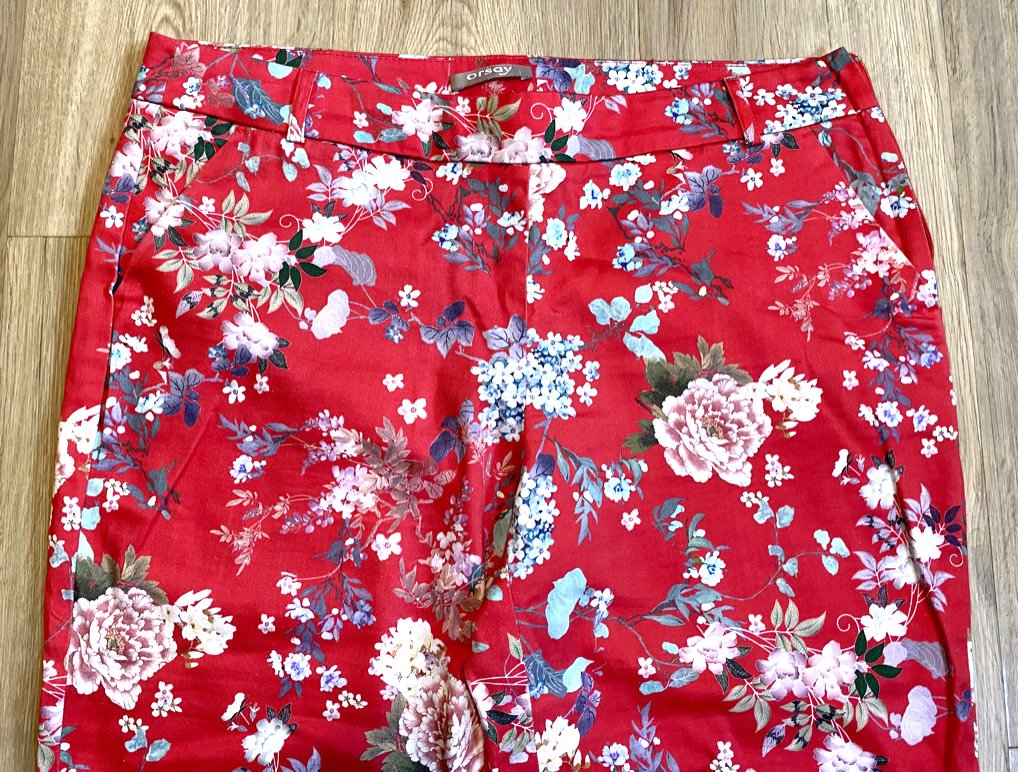 Damen Hose Sommer Stretch Print Gr.42 in Rot/Bunt von Orsay 