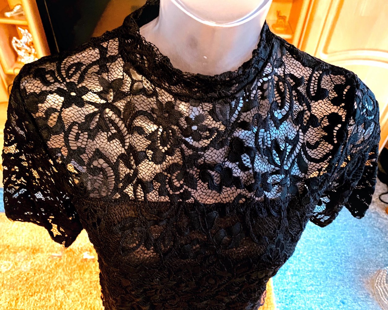 Damen Shirt Spitze Bluse Gr.S in Schwarz 