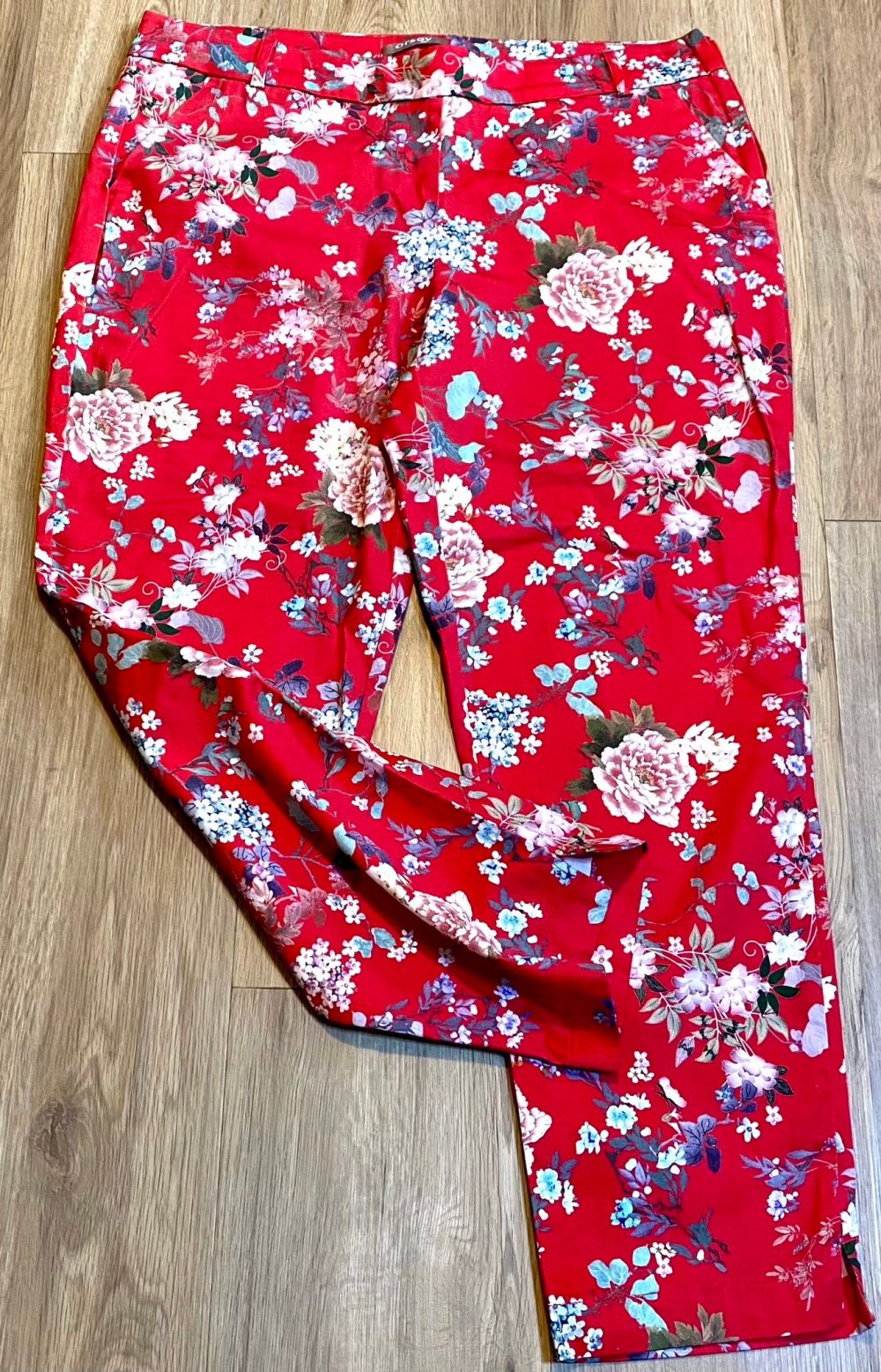 Damen Hose Sommer Stretch Print Gr.42 in Rot/Bunt von Orsay 