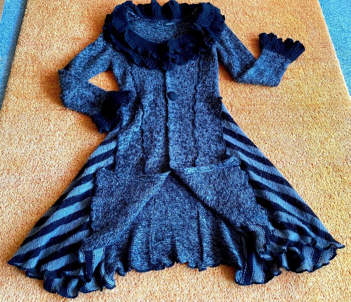 Miss 83 Damen Strickkleid Gr.38 Schwarz/Grau Zipfelstil Wolle 