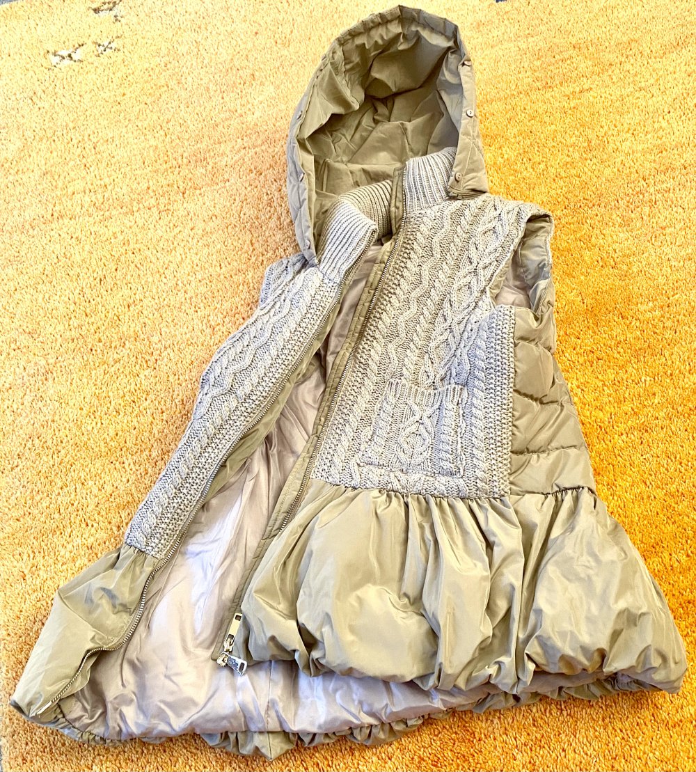 NEU! Damen Weste mit Kapuze wattiert winddicht Strick-Details Gr.M/L in Beige 