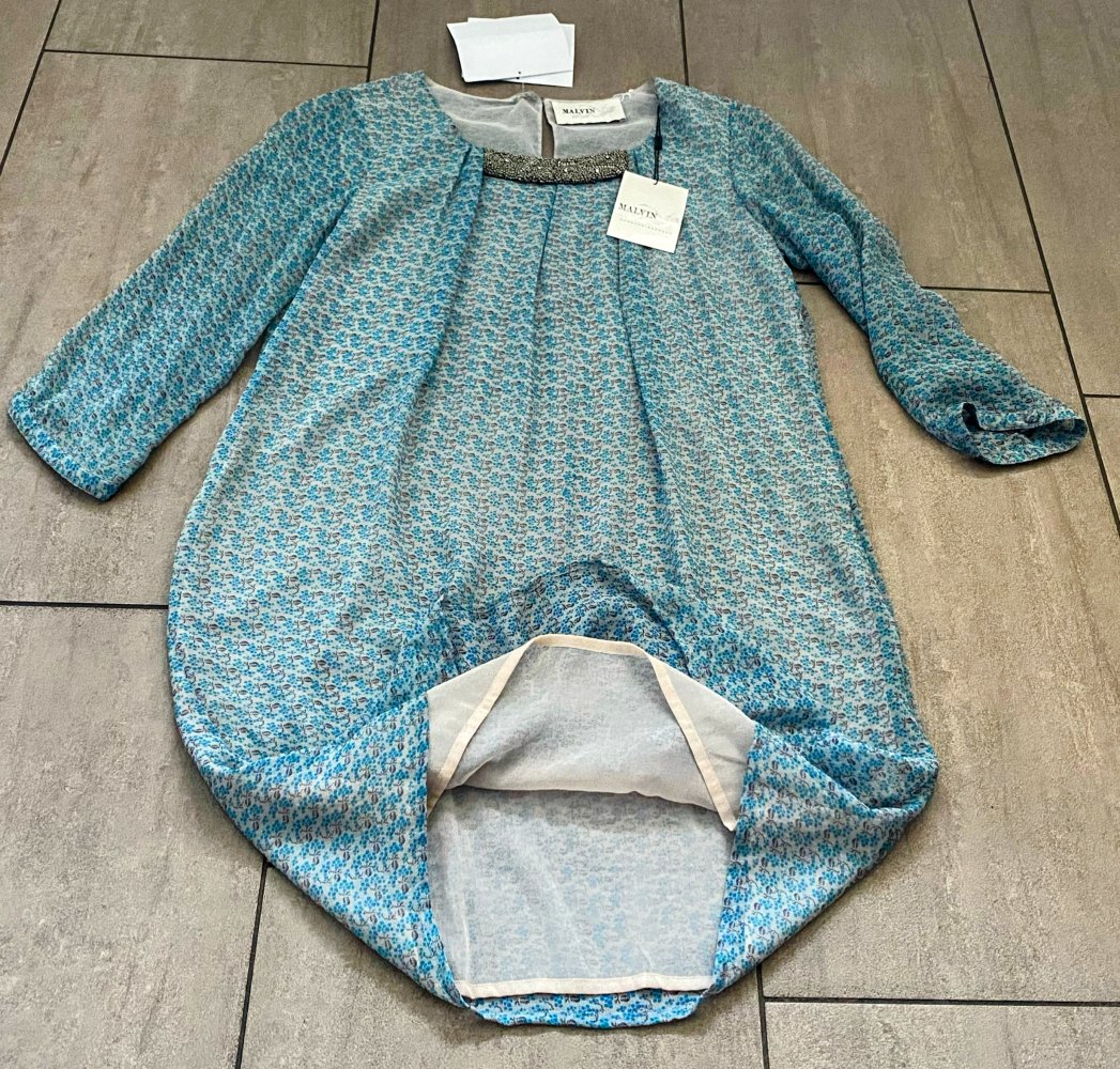 NEU Damen Sommerkleid Tunika Gr.38 in Petrol geblümt von Malvin mit Strass & Perlen Stilvoll & edel 