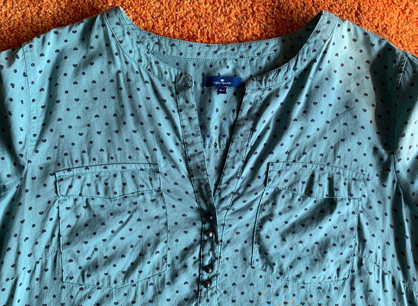 Tom Tailor Damen Bluse / Hemd Gr.44 Grün mit schwarzen Herzen 