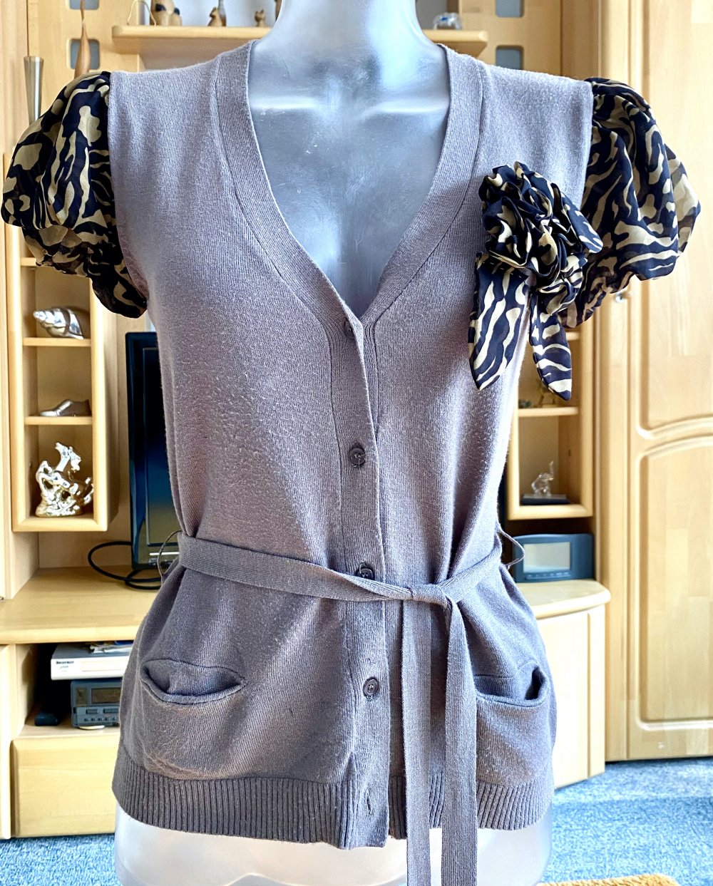 Damen Strick Jacke Bolero Gr.36 in Graubraun von Cherry 