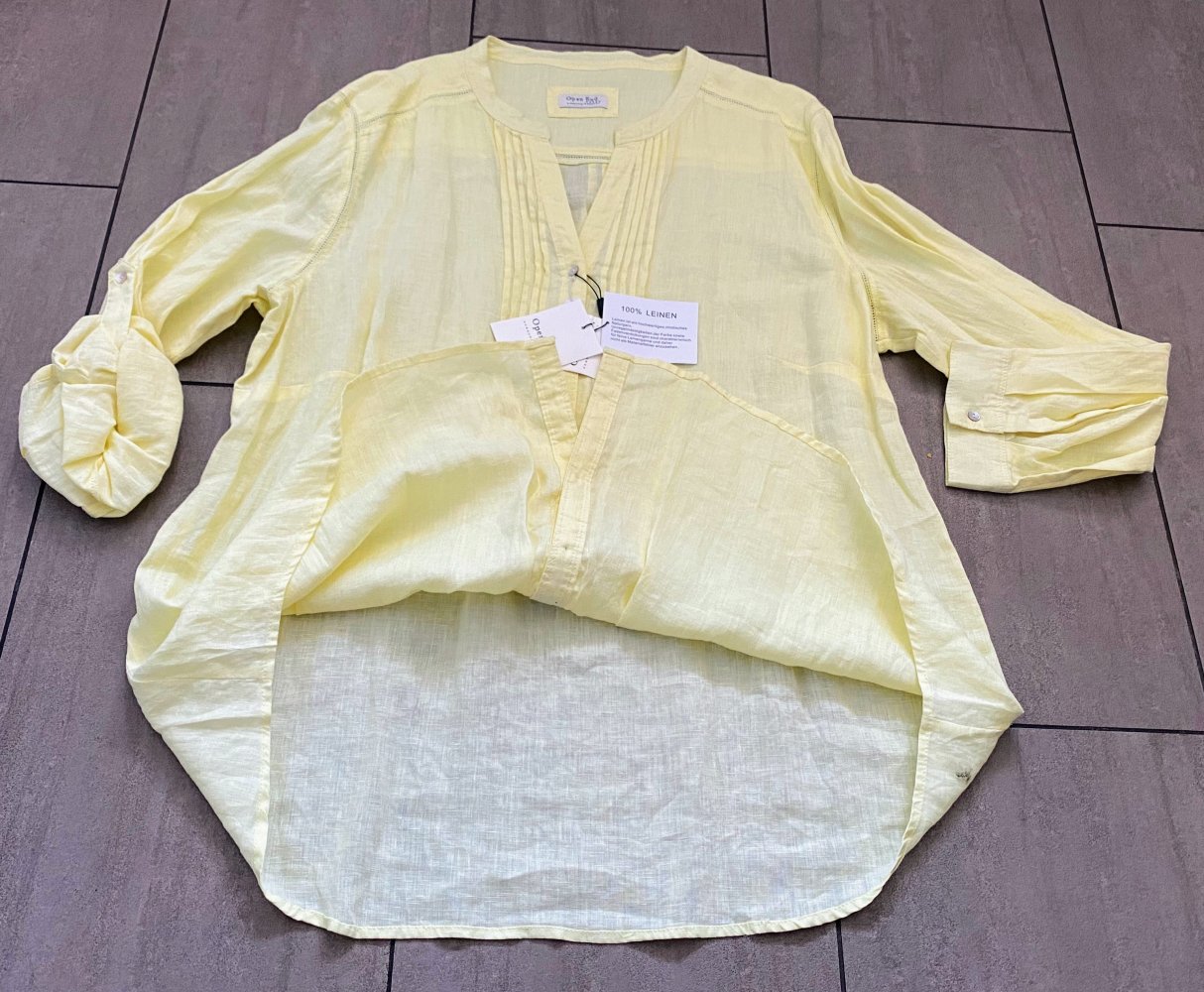 NEU Damen Bluse Tunika aus 100% Leinen, Gr.48 in Gelb von Open End 