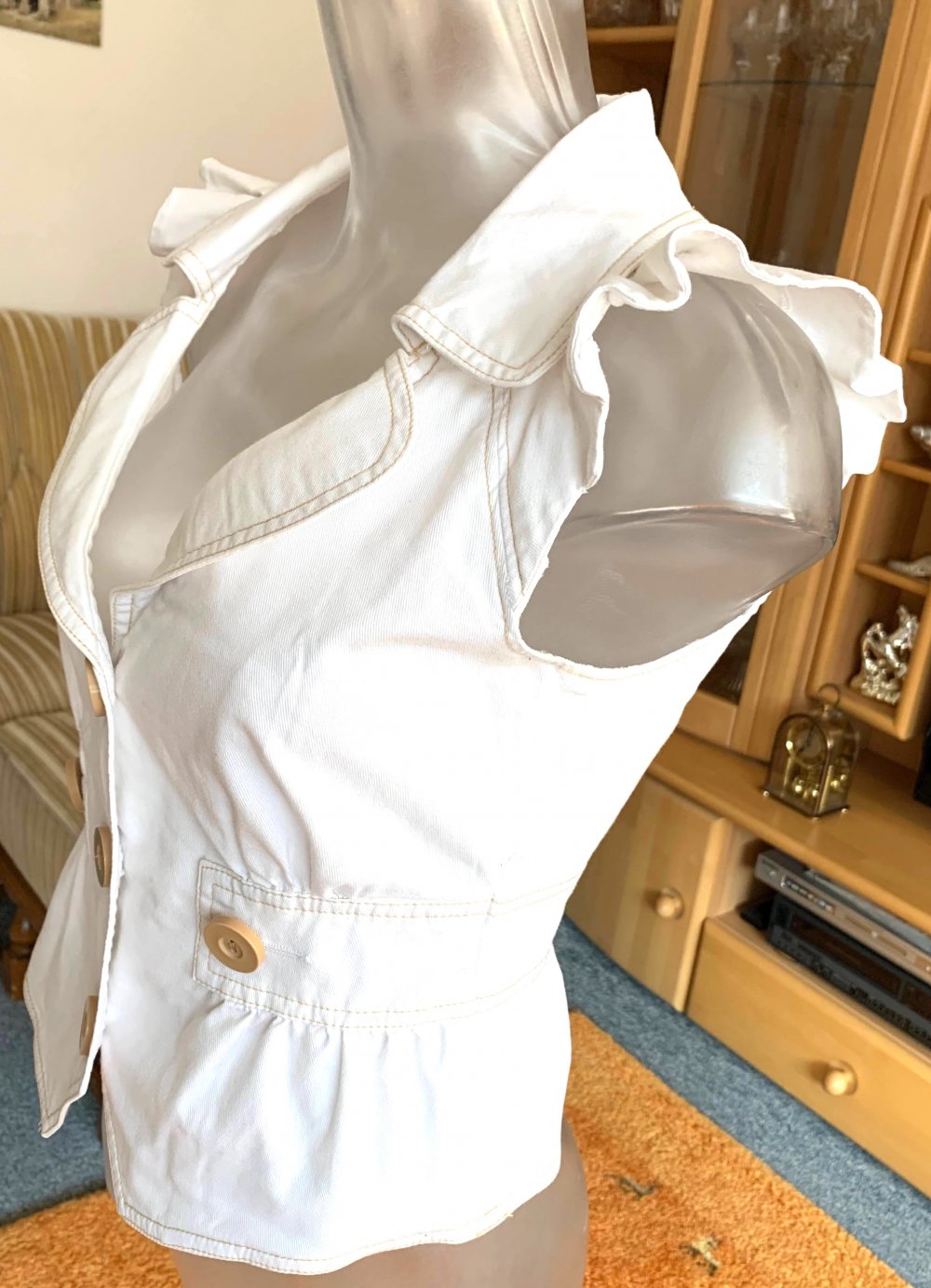 Damen Weste Sommer Jeans Rüschen Gr.36 in Weiß von Tally Weijl NW