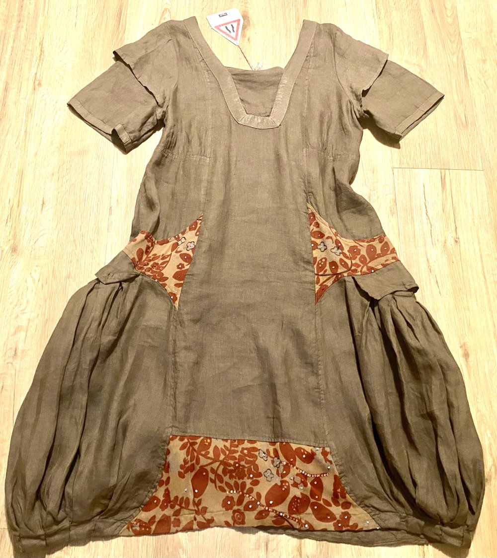 NEU Damen Kleid Dégradé Gr.M Oliv/Bunt Leinen Lagenlook Designerstück
