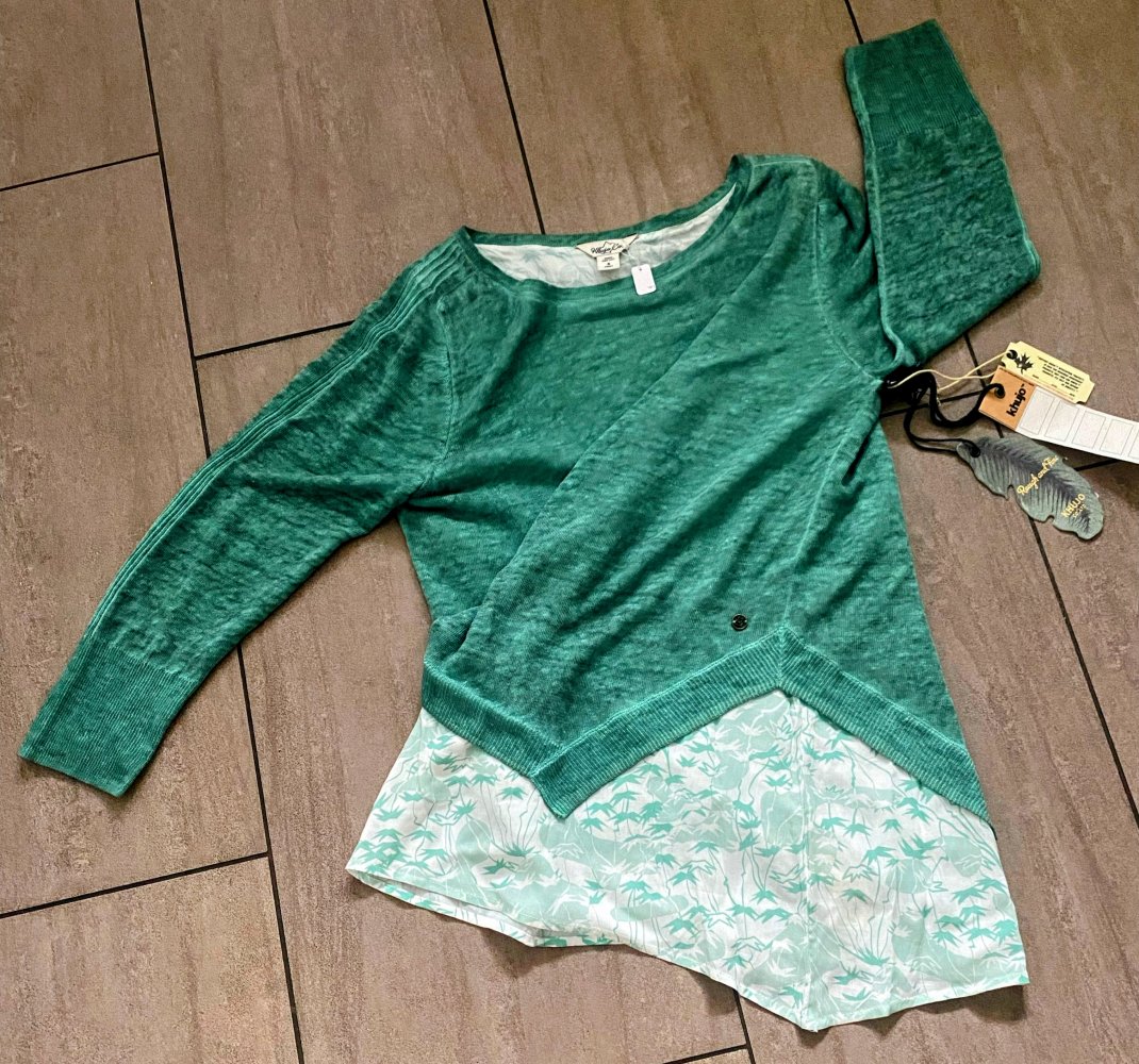 NEU Damen Leinen Pullover Lagenlook 2 in 1 Gr.S in Grün von Khujo