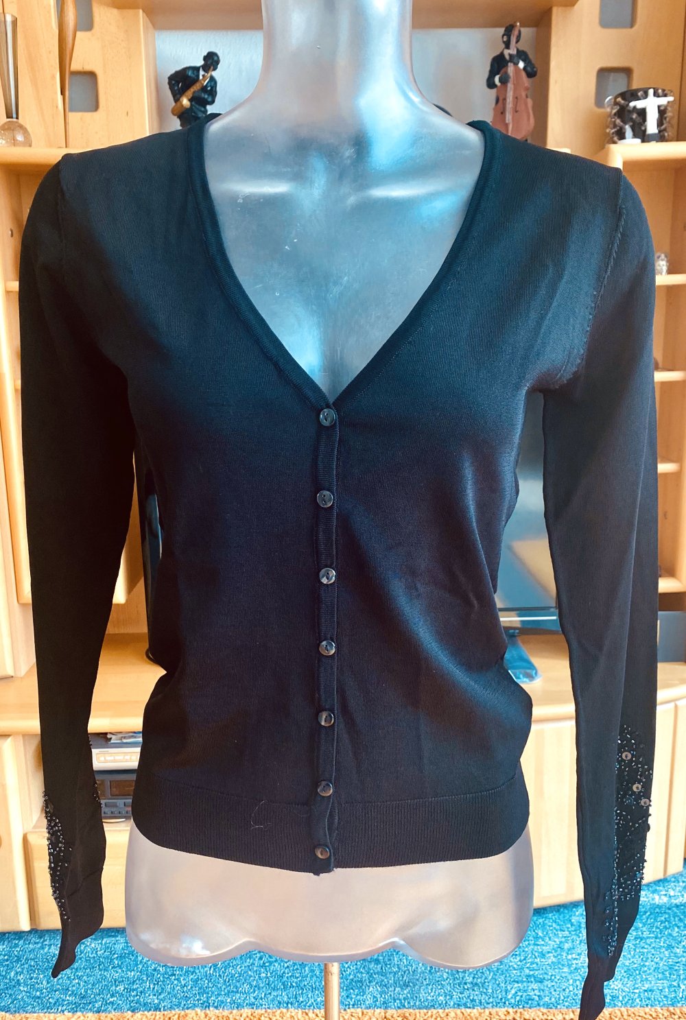 Damen Jacke Pailletten Strick fein Gr.XS in Schwarz von H&M NW