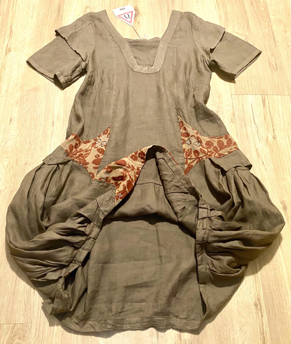 NEU Damen Kleid Dégradé Gr.M Oliv/Bunt Leinen Lagenlook Designerstück