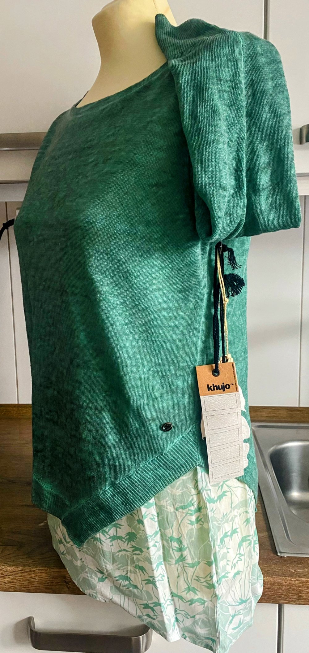 NEU Damen Leinen Pullover Lagenlook 2 in 1 Gr.S in Grün von Khujo