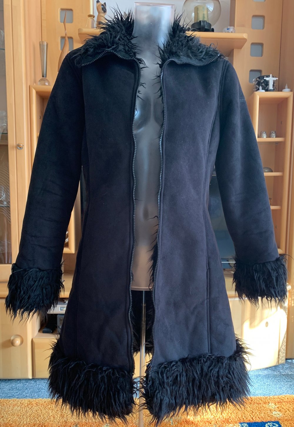 Damen Mantel Winter Teddyfutter Gr.S in Schwarz von Cracker