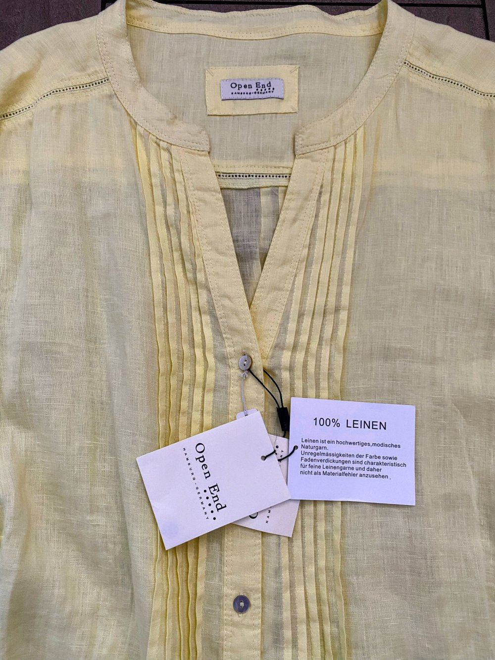 NEU Damen Bluse Tunika aus 100% Leinen, Gr.48 in Gelb von Open End 