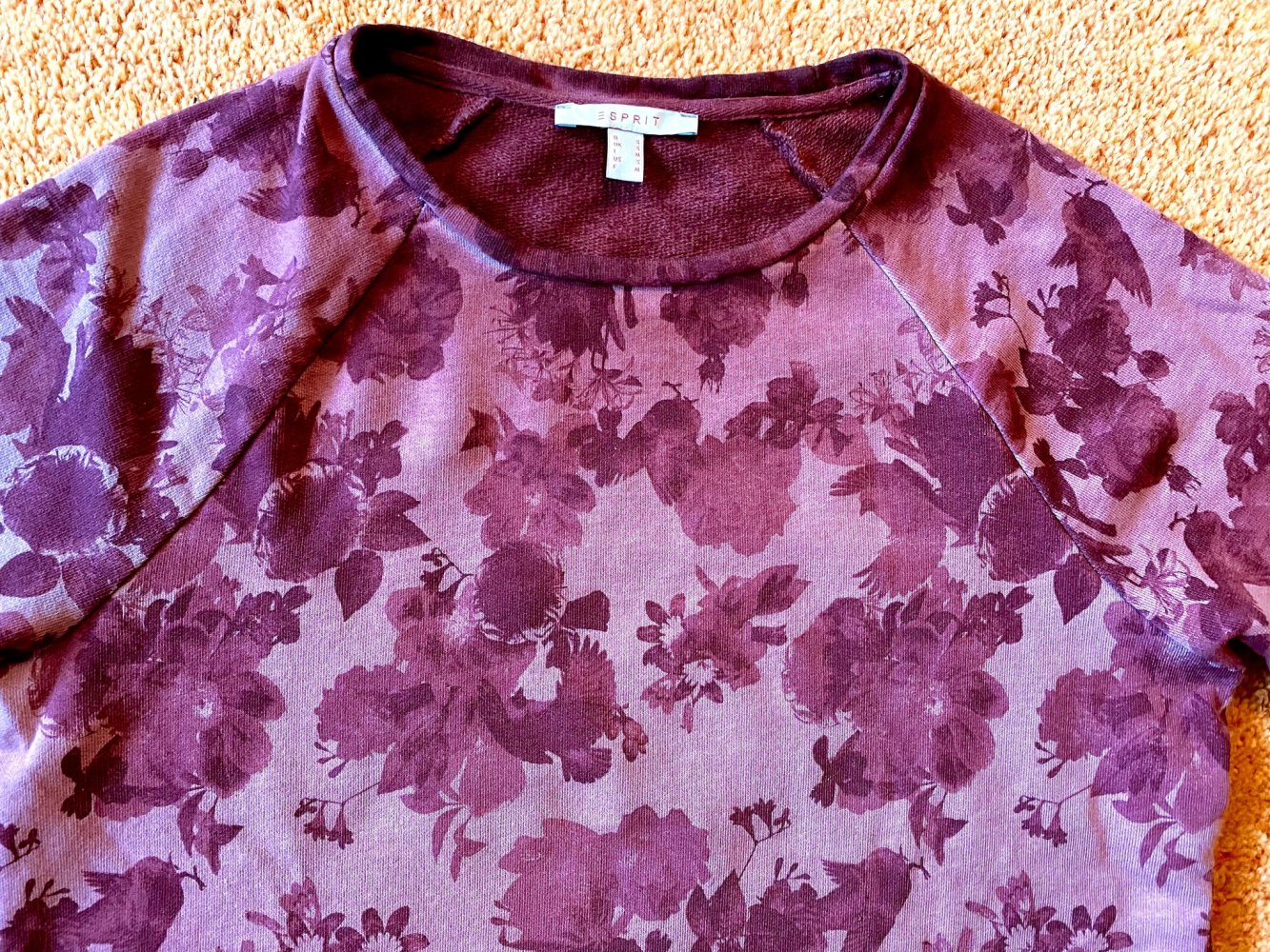 Esprit Damen Pullover Gr.S Floral gemustert Bordeaux 100 % Baumwolle 