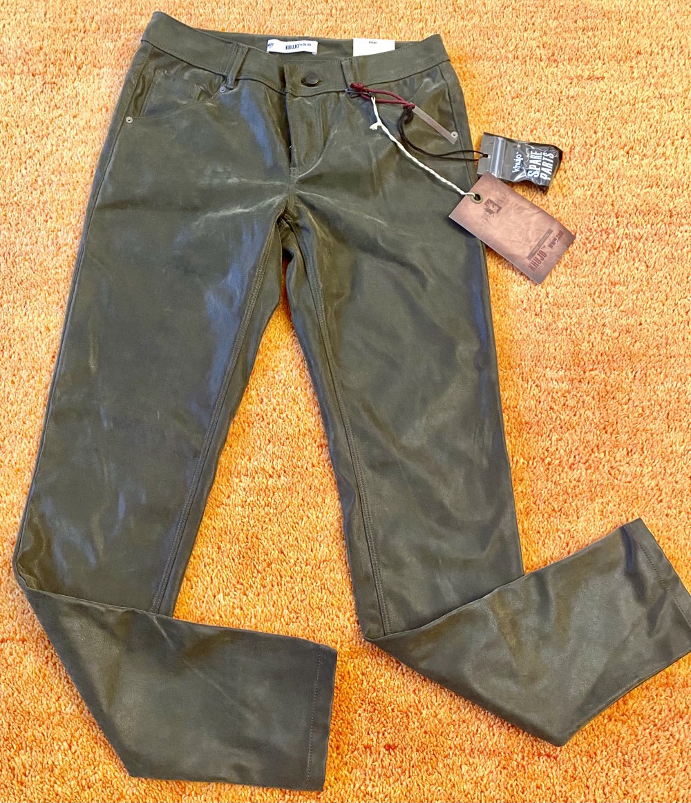 NEU Damen Hose Stretch Leder Imitat Gr.36(27/32)in Khaki Grün von Khujo 