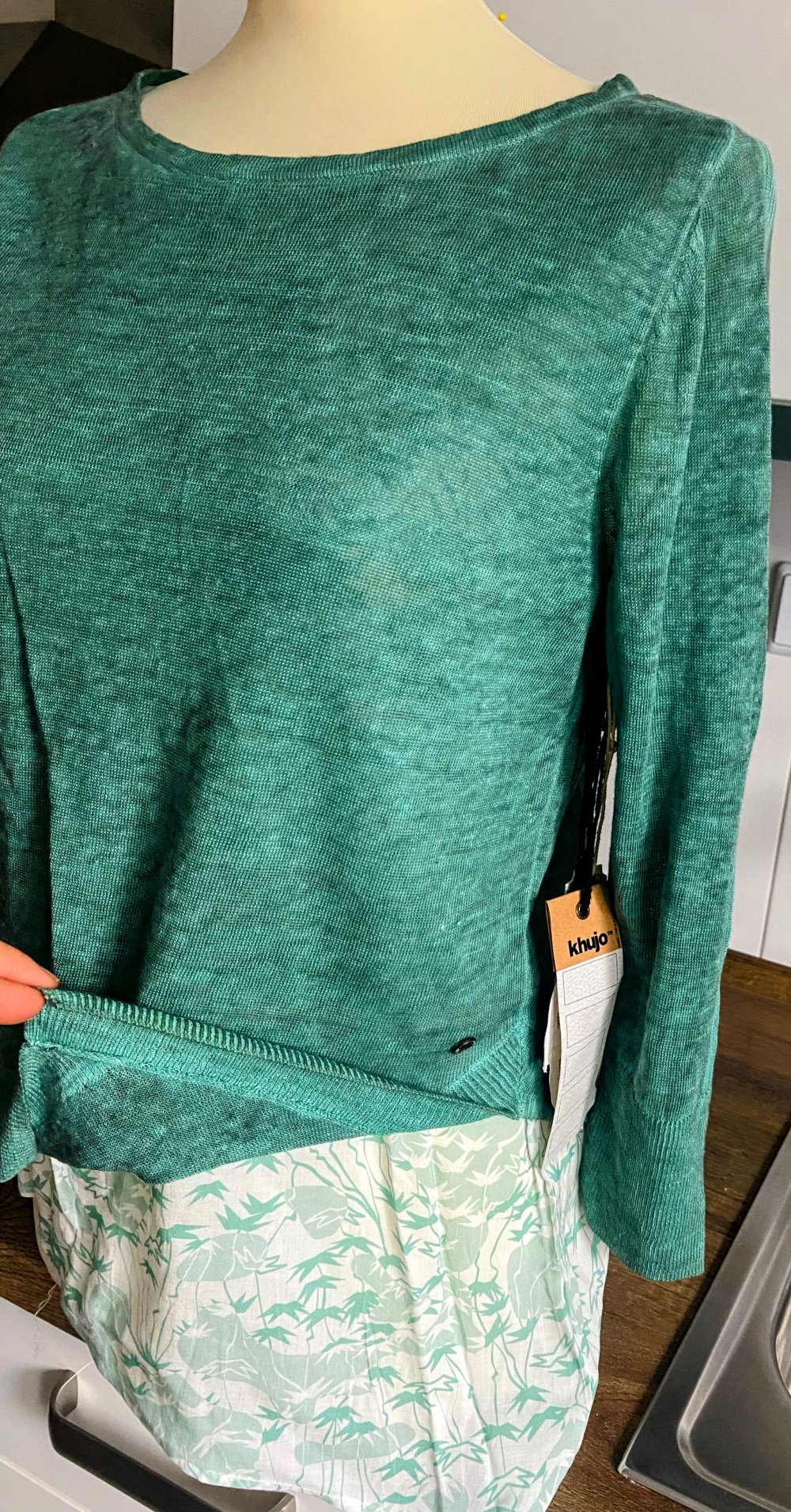 NEU Damen Leinen Pullover Lagenlook 2 in 1 Gr.S in Grün von Khujo