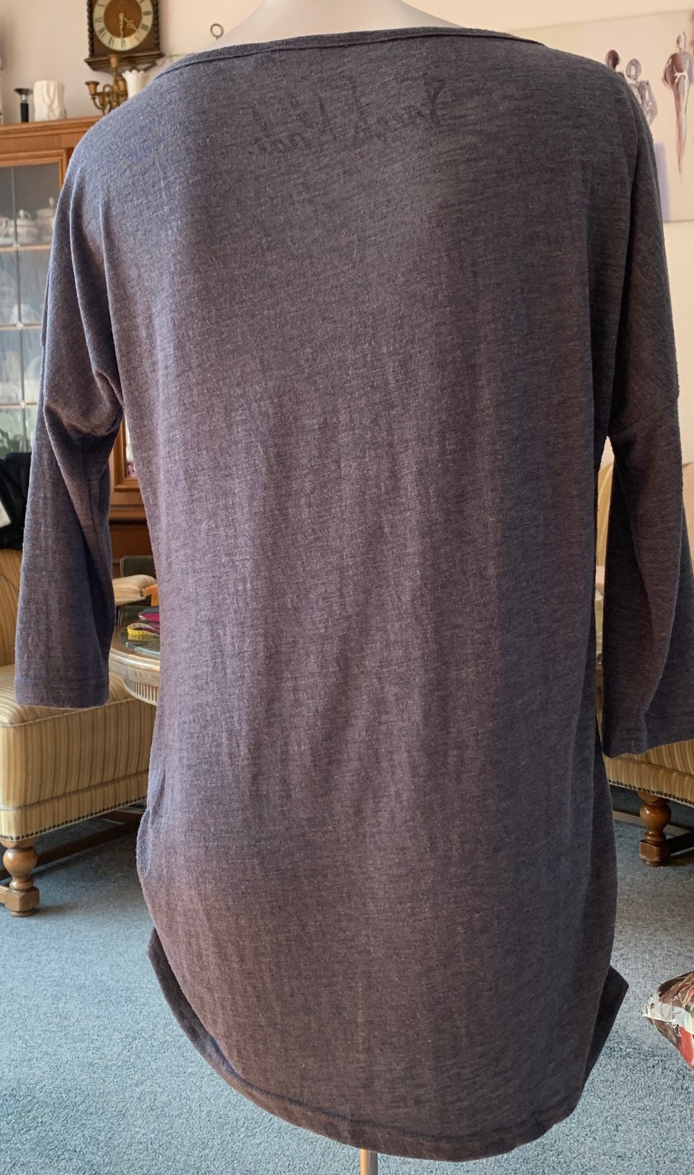 Damen Tunika Jersey Shirt Gr.M mit Wasserfallkragen & Fledermausärmeln Blaugrau von Fresh Made 