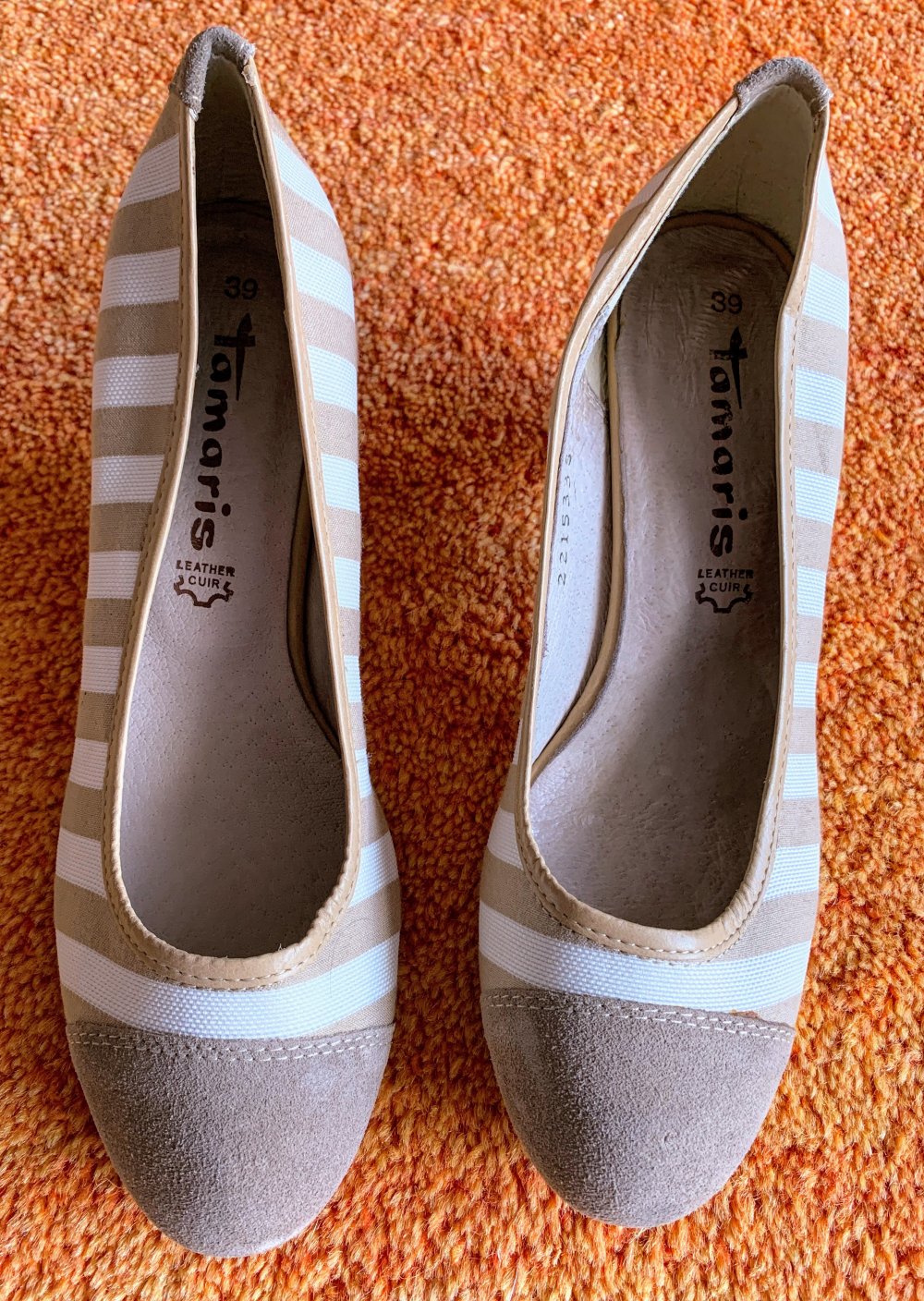 Damen Schuhe Pumps Gr.39 in Creme/Beige gestreift von Tamaris NW 
