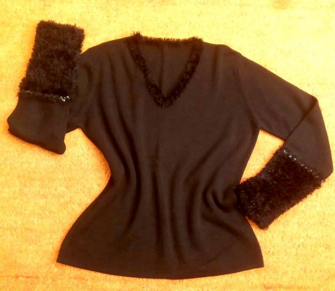 Damen Pullover Strick Fransen Pailletten Gr.S in Schwarz NW